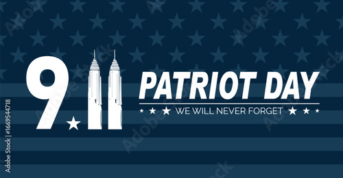 USA Patriot Day banner with American flag and lettering. Vector illustration. Day of remembering, September 11