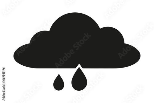 Rain Cloud Icon Vector, Weather Symbol, Black Design with White Background Element
