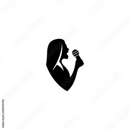 Silhouette of Singer Holding Microphone – Minimal Outline Music, Performance, Entertainment and Stage Vector Illustration