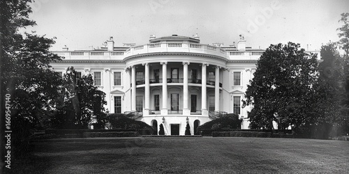 A historic black and white photograph of the White House in early 1900s Stock photo