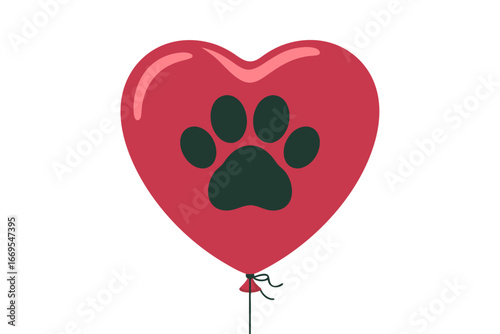 Heart balloon with paw print, a symbol of love for pets, perfect for valentines day or animal rescue events, with a cute design