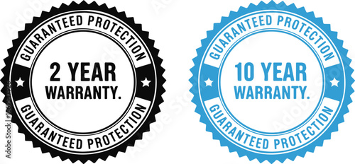 2 Year Warranty and 10 Year Warranty Guaranteed Protection badges