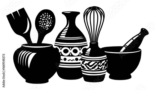 Hand Drawn Collection of Kitchen Utensils and Traditional Cookware