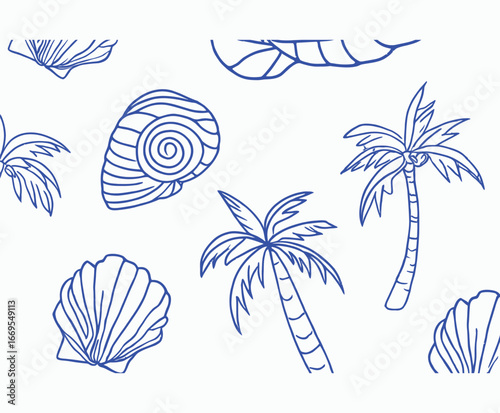 Summer Beach Hand Drawn Elements Isolated Vector Template Background