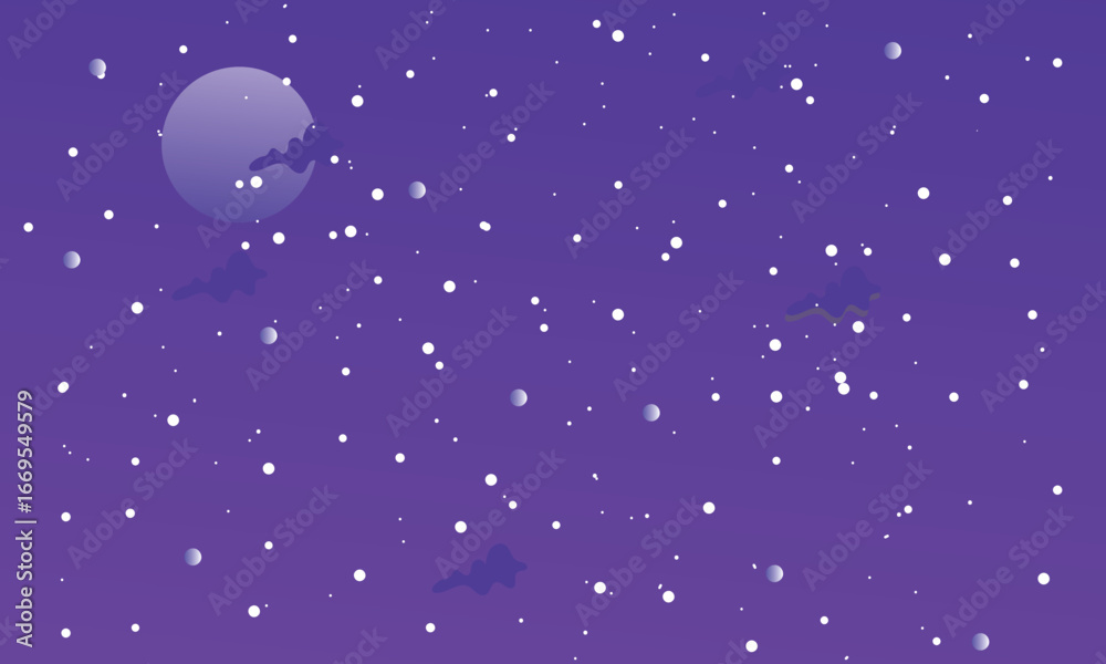 Fototapeta premium Purple night sky with stars and planet illustration. Abstract purple night sky background featuring a glowing planet, scattered stars, and cosmic atmosphere, ideal for space or sci-fi design.