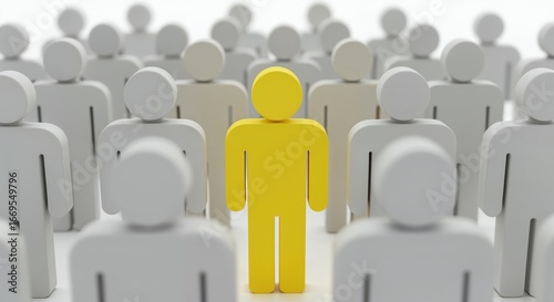 Individuality: A singular figure, distinguished by vibrant color, takes a stand in a sea of anonymity, symbolizing unique identity and confident self-expression. 