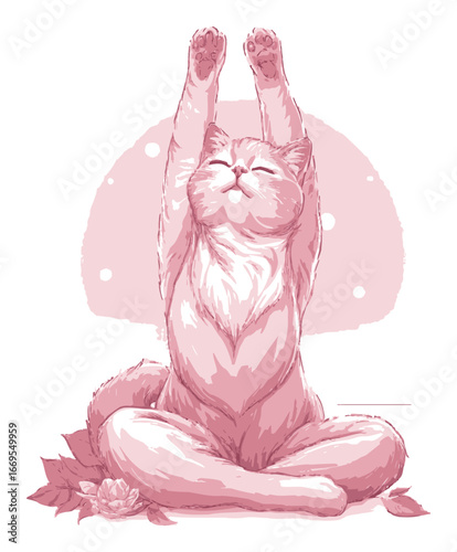 Cute Cartoon Cat Stretching in Soft Pink Tones for Design Projects