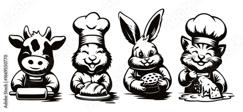 Whimsical Animal Chefs Preparing Delicious Dishes in Cartoon Style