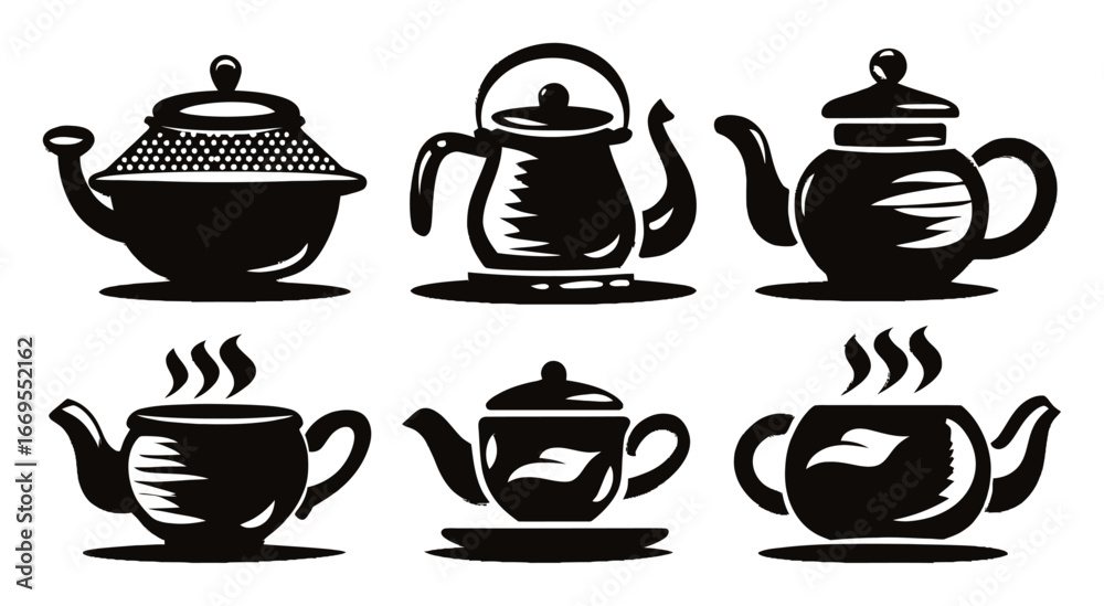 Fototapeta premium Silhouetted Teapots and Teacups for Elegant Kitchen Decor Design