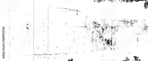 Film black and white old textured overlay. Distressed rough photo effect. Old filter frame. Grunge texture with dust, scratches and grit stripes. Vector transparent retro decoration.