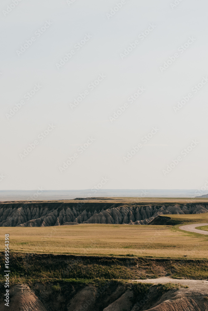 Afternoon view of Badlands National Park rock formations