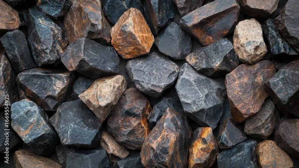 Black and brown rough stone rock texture background with natural mineral geology surface, showcasing rugged earthy patterns and irregular shapes perfect for construction and design concepts