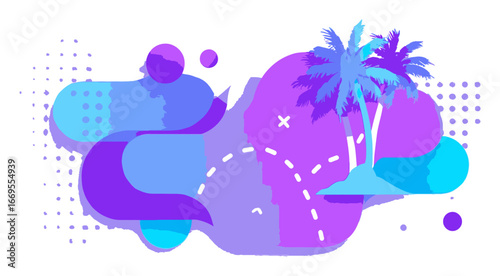 Abstract Vector Design Featuring Tropical Elements and Bright Colors