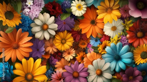 Colorful flower petals vibrant floral background with natural garden bloom and lively decoration showcasing diverse vibrant petals in cheerful floral pattern full of nature beauty and bright tones