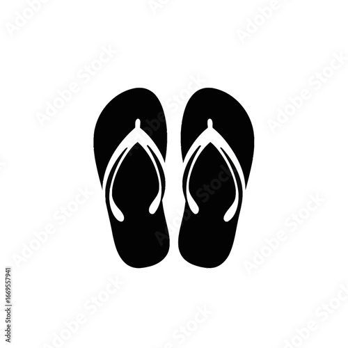 Isolated black and white vector image of a pair of flip flops on a plain white background image style
