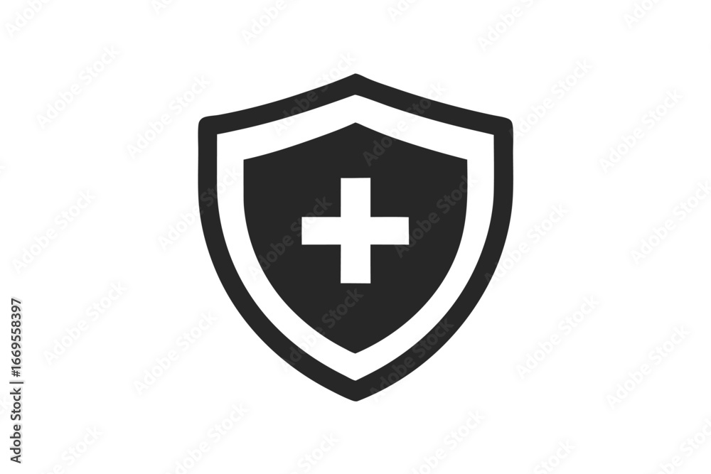 Medical Shield Icon Health Protection Symbol with White Plus Sign Medical Shield Icon Health Protection Symbol with White Plus Sign