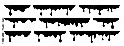 Foto Set of black vector silhouettes featuring various dripping and melting liquid shapes