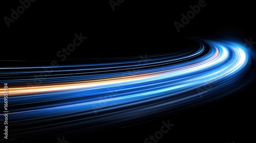 Wallpaper Mural A vibrant swirl of blue and orange light streaks across a dark background, creating a sense of motion and energy, Perfect for technology, speed, or innovation-related projects, Torontodigital.ca