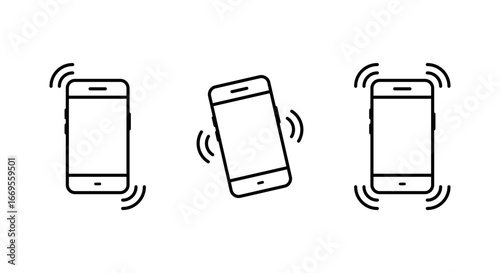 Mobile phone vibration icon set. Smartphone ringing and shake symbol. Cellphone call and notification alert concept
