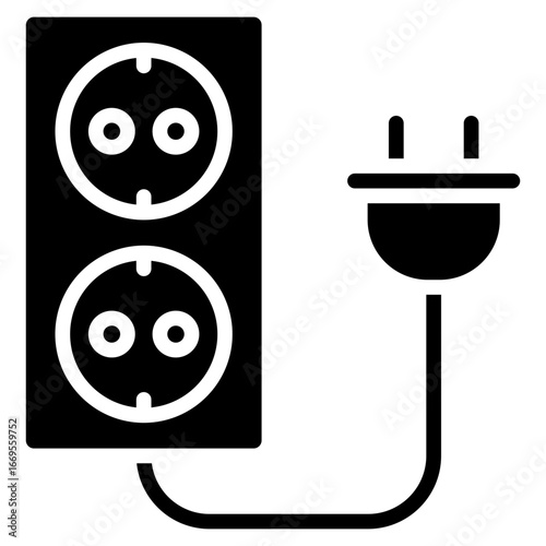 Power Outlet Glyph Black Silhouette Icon Design Vector - Double wall outlet with plug showing electricity access and energy supply