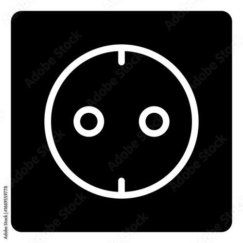 Power Socket Glyph Black Silhouette Icon Design Vector - Wall socket with plug holes representing electricity access and energy supply