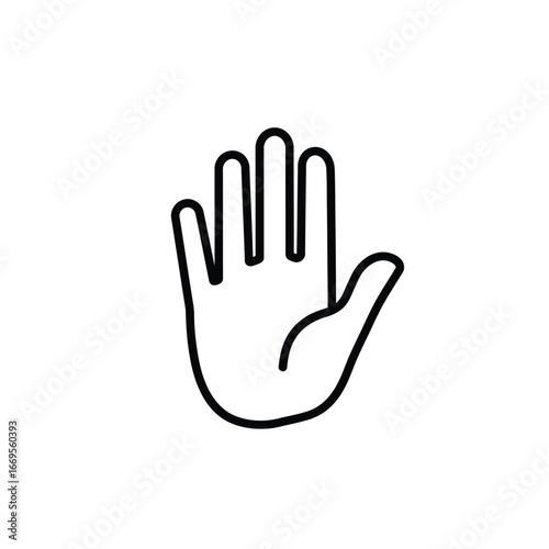 A black line drawing of a right hand with fingers spread apart