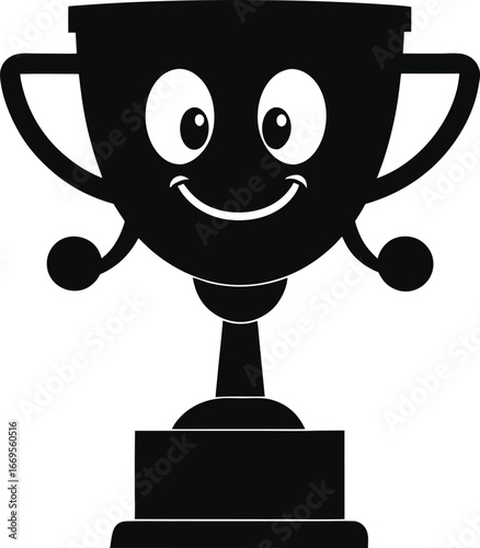 A black and white image of a trophy with a black and white background