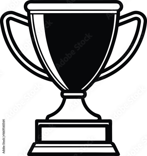 A black and white image of a trophy with a black and white background