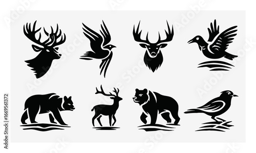 Artistic Black and White Animal Silhouettes for Nature Designs