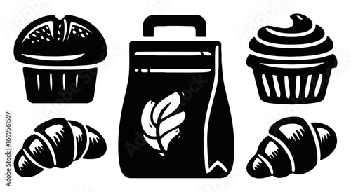 Delicious Bakery Treats with Cupcakes, Muffins, and Croissants Design