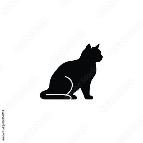 A black cat sitting in profile looking to the right side