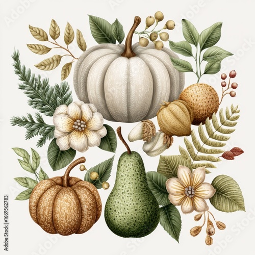 Wallpaper Mural Autumn Harvest Still Life with Pumpkins Pears and Flowers Torontodigital.ca