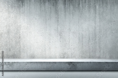 Concrete platform against a textured wall, smooth at base, fading into shadowed top. Minimalist, neutral tone. Backdrop for product display