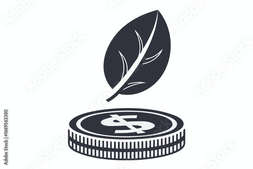 Leaf hovers above stacked coin depicting wealth and financial growth