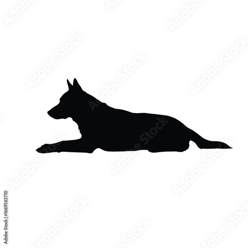 a black silhouette of a dog lying down on the ground