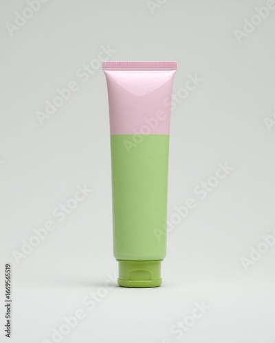 Wallpaper Mural Cream tube Light green and pink tube standing against gray background with bottom green cap Torontodigital.ca