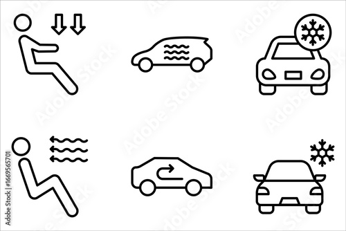 car air conditioning, Car AC control line icon. Climate control functions symbol on white background