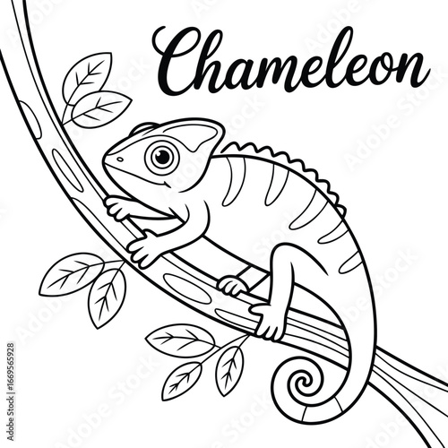 Chameleon on a Branch Coloring Page Printable Outlines for Kids' Activity and Fun