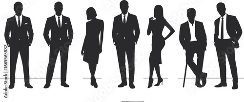 Business people silhouettes, corporate team, professional men and women, leadership concept, formal attire, modern office workers, teamwork, vector illustration design