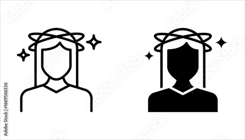 Dizziness icon set, headache person, feeling dizzy, vertigo discomfort, editable stroke vector icon on white background