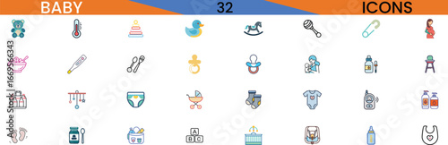 Collection of baby themed icons for graphics and design projects vector