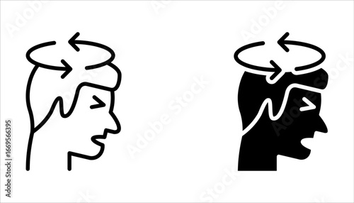 Dizziness icon set, headache person, feeling dizzy, vertigo discomfort, editable stroke vector icon on white background
