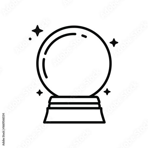 A crystal ball sitting on a stand with magic sparkles around it