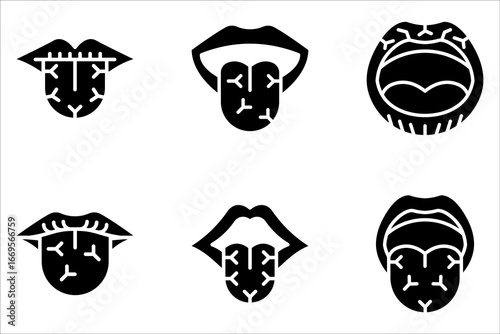 Dry mouth icon set, Diabetes symptom dry mouth line vector icon on white background