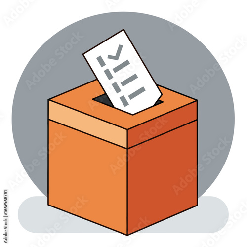 Ballot Box with Voting Paper and Checkmark"