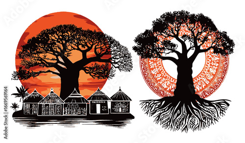 Stunning Abstract Illustration of Baobab Tree with Cultural Elements
