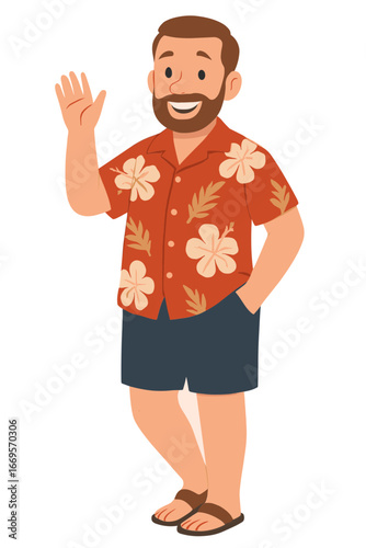 Man in Hawaiian Shirt and Shorts