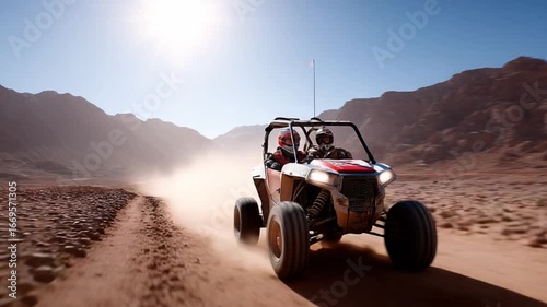 Thrilling off-road adventure with atvs desert landscape action event daytime aerial perspective