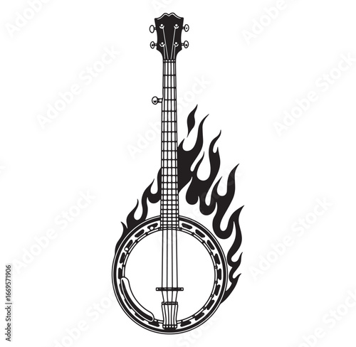 Burning banjo musical instrument vector illustration design depicting fire flames artistic symbol