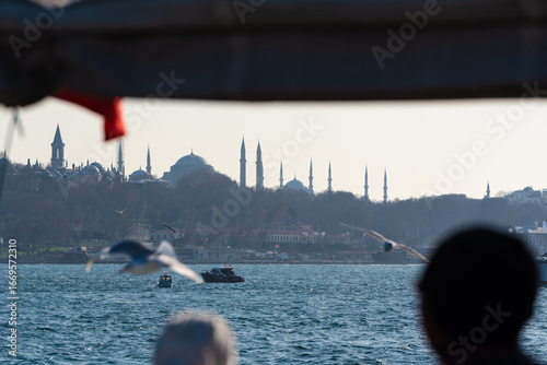 view from yacht to hagia sophia cathedral in istanbul, Türkiye